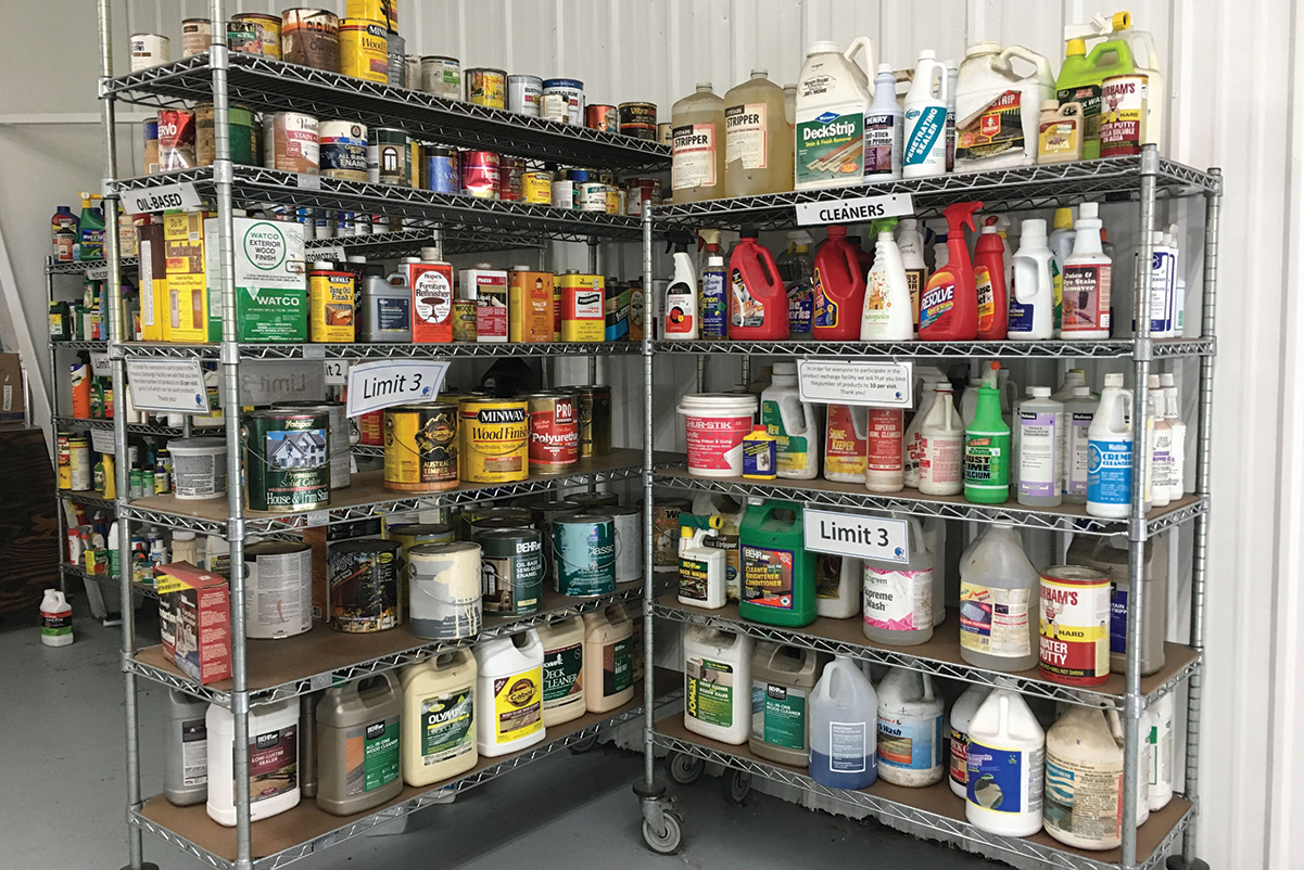 shelves stocked with household hazardous waste products